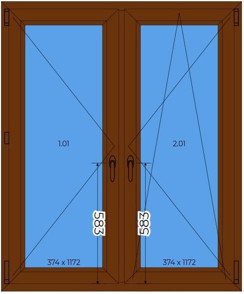 Okno 1160 x 1400 Dwuskrzydłowe Orzech